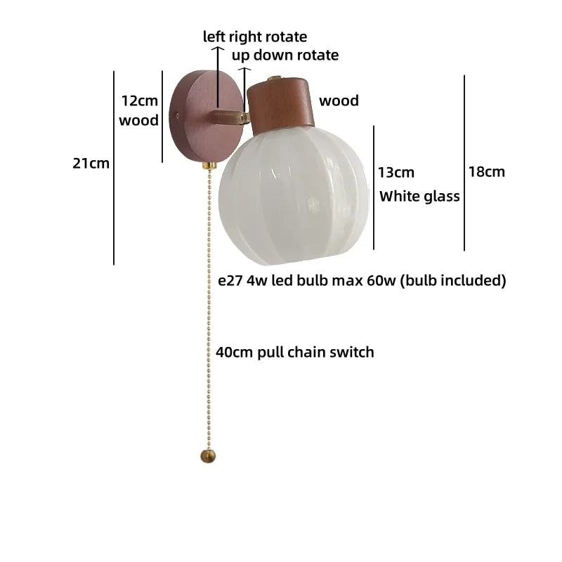 Axyaa Wood Cream Glass Ceramic LED Wall Light for Living Room & Bathroom