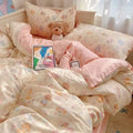 Axyaa Korean Cute Girls Polyester Bedding Set Twin Queen Full Size Quilt Cover