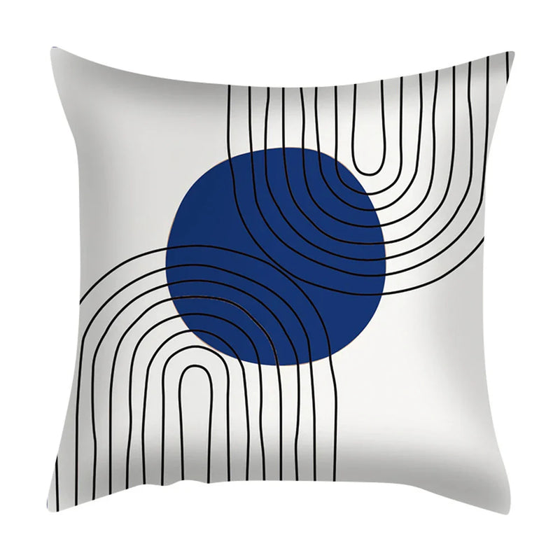 Axyaa Blue Daisy Geometric Flower Leaf Pillow Cover Square Decorative Cushion Cover