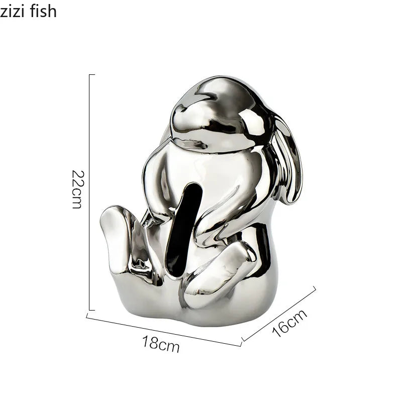 Axya Cartoon Rabbit Silver Tissue Box - Cute Desktop Storage Container