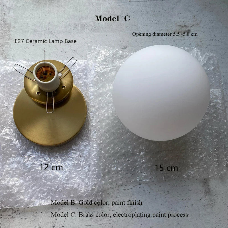 Axyaa Nordic Moon Iron Wall Lamp Glass Round LED Light Wood Applique