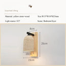 Axyaa Yellow Cave Stone Bedside Wall Lamp in Walnut for Wabi Sabi Style