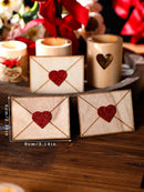 Wooden Envelope Ornaments with Red Love Hearts by Axyaa - Valentine's Day & Wedding Decor