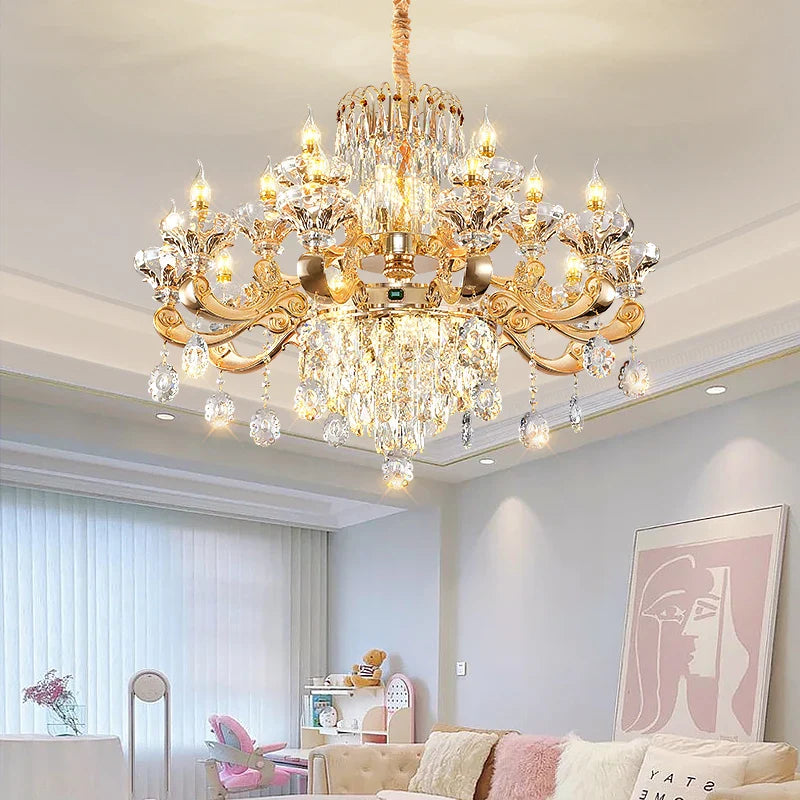 Axyaa Crystal Chandelier: Elegant Light for Living, Dining, Bedroom, or Hotel