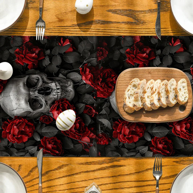Axyaa Halloween Skull Flower Table Runner
