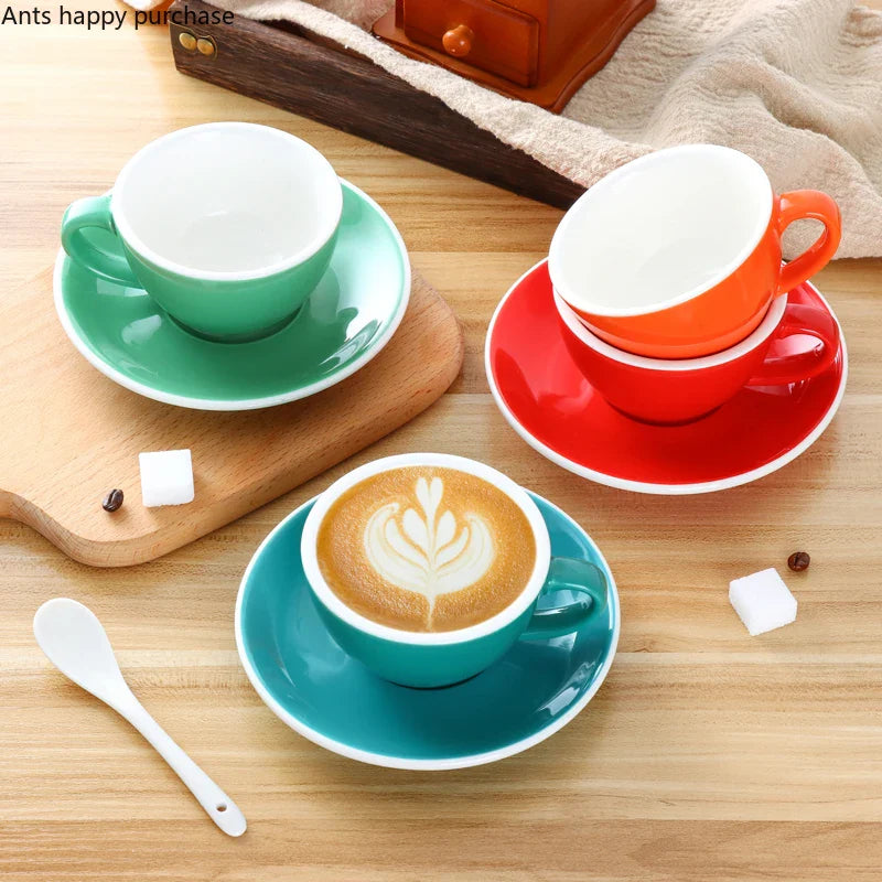 Axya White Rim Ceramic Coffee Cup and Saucer Set - 150ml