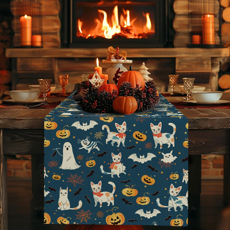 Axyaa Cute Ghost Table Runner: Halloween Wedding Dining Decor and Coffee Table Cloth