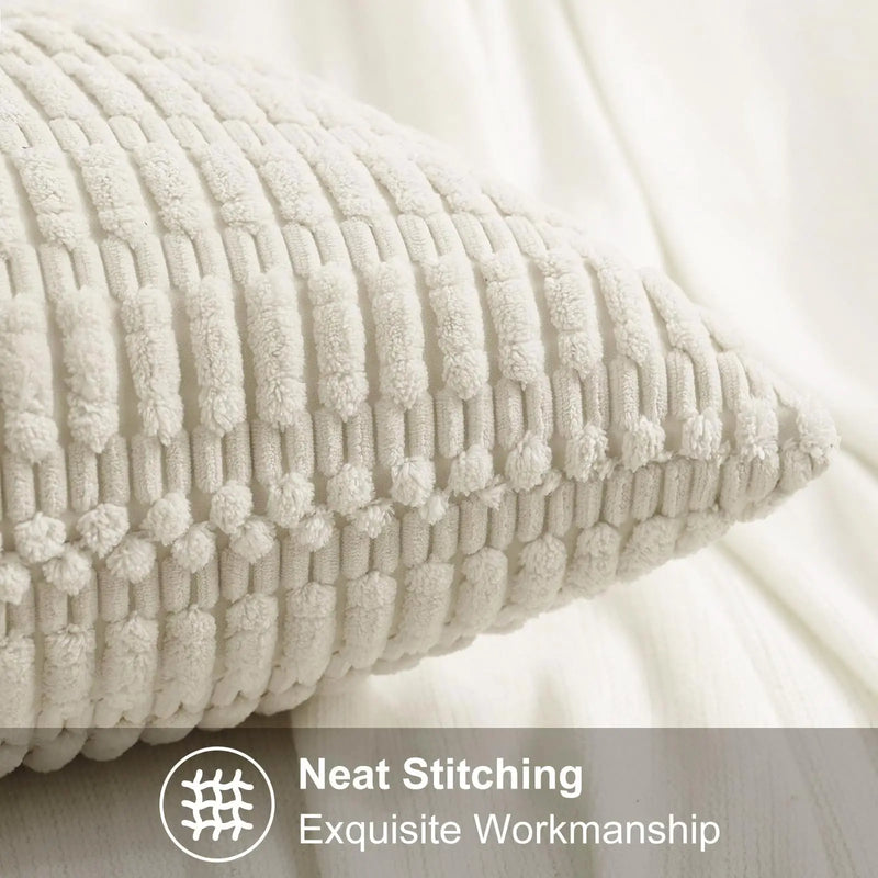 Axyaa Soft Corduroy Striped Pillow Covers Set for Living Room, Sofa, Bed