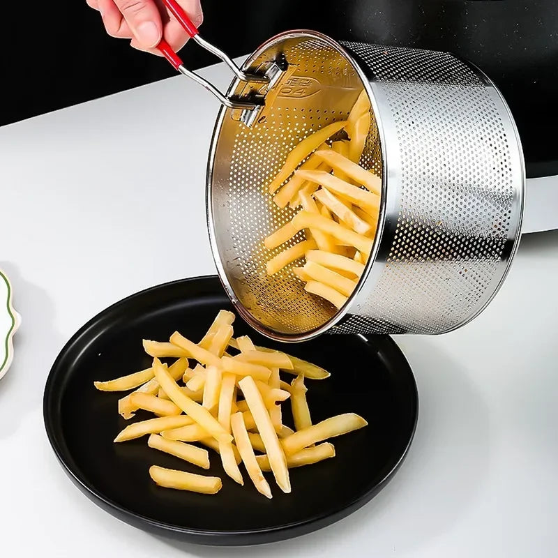 Axyaa Stainless Steel Fry Basket Strainer Spoon for Cooking French Fries