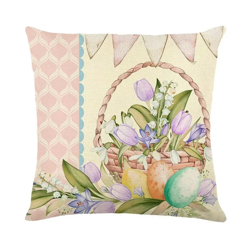 Easter Bunny Eggs Pillowcase 45x45cm Linen Pillow Covers, Axyaa Home Decor Brand