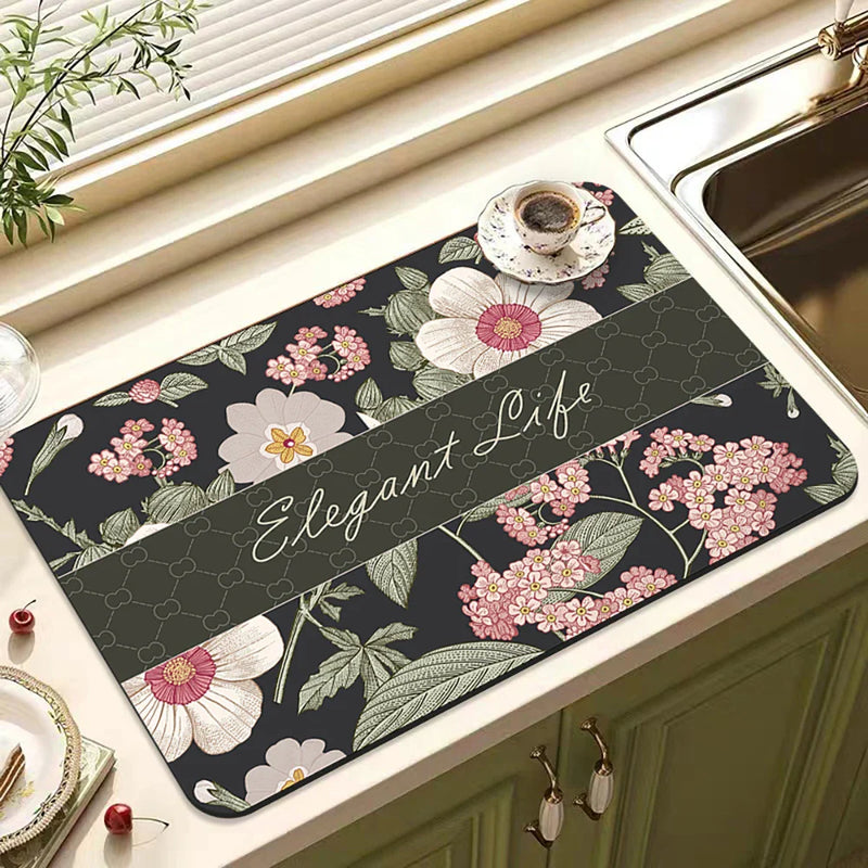 Axyaa Spices Printed Kitchen Absorbent Drying Mat - Tableware Draining Pad