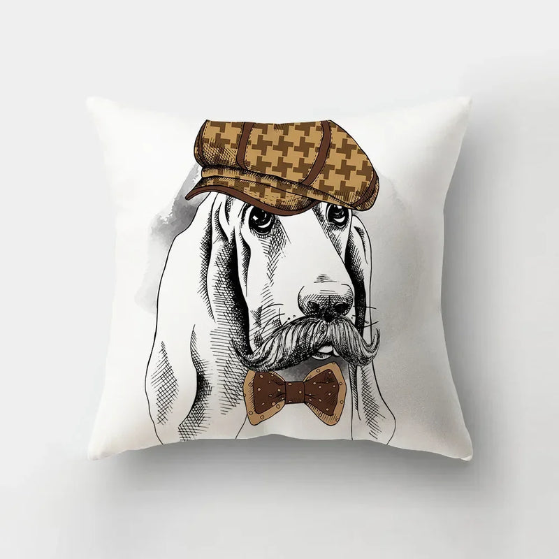 Axyaa Cartoon Dogs Feather Print Pillowcase Home Decor Sofa Seat Cushion Cover