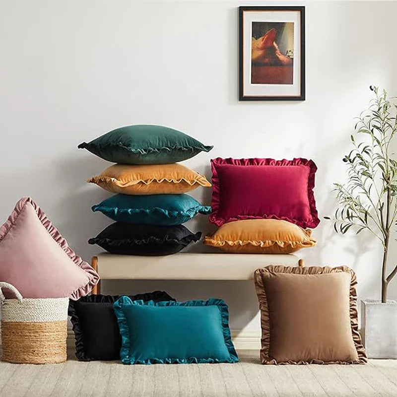 Axyaa Velvet Ruffle Cushion Cover for Home Decor 30x50/45/50cm