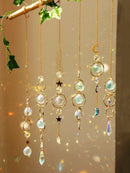Axyaa Boho Crystal Sun Catcher Hanging Ornaments with Gold Chain - Window Wall Garden Decor