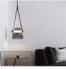 Axyaa Smoky Glass Pendant Lights with Modern LED and Leather Strap