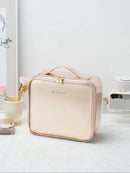 Axyaa Lighted Mirror Makeup Case with Partitions, Waterproof Train Organizer, 3 Brightness Settings
