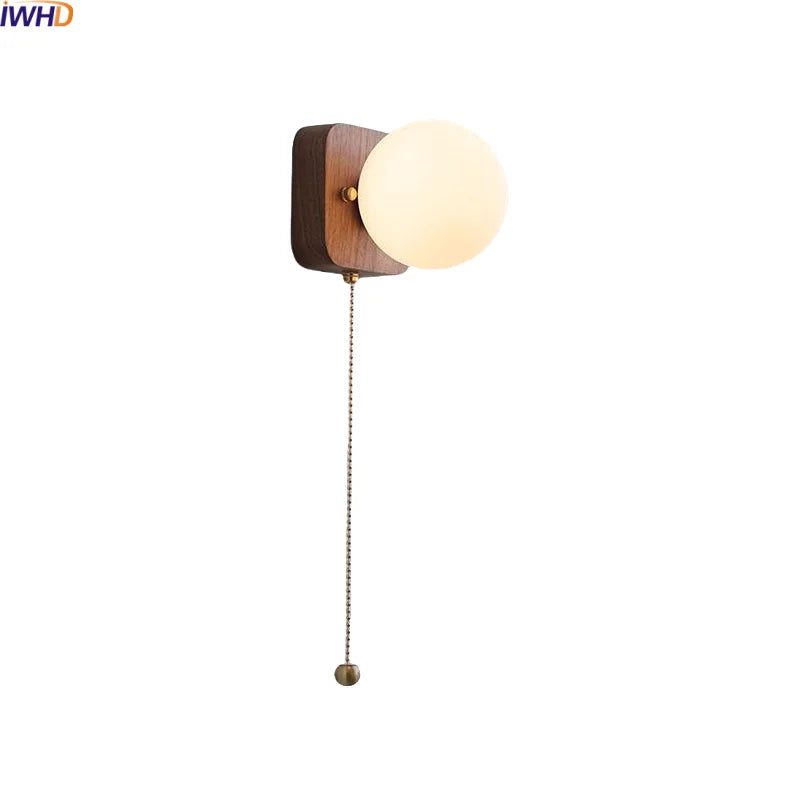 Axyaa Walnut Wood Glass Wall Lamp - Spherical Indoor Light for Living Room, Bathroom & Stairs