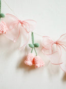 Axyaa Pink Crochet Flower Garland with Bows - Boho Nursery and Party Decoration