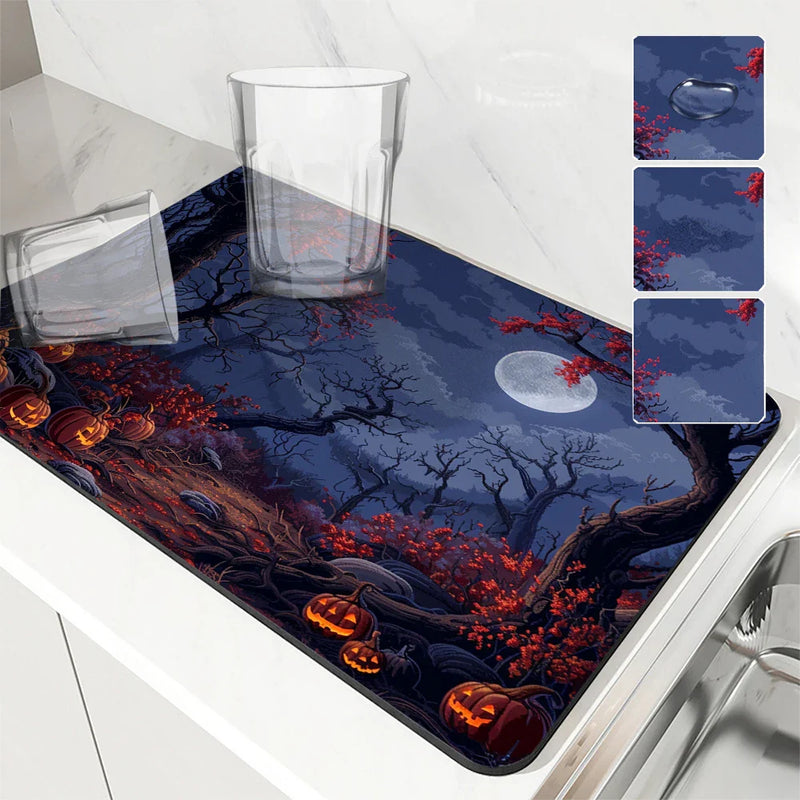 Axyaa Halloween Desk Drain Pad Non-slip Kitchen Mat