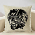 Axyaa Motorcycle Pattern Cushion Cover 45x45cm - Black and White Design