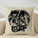 Axyaa Motorcycle Pattern Cushion Cover 45x45cm - Black and White Design