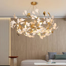 Axyaa Gold Branches Chandelier with Porcelain Leaves for Living Room and Bedroom