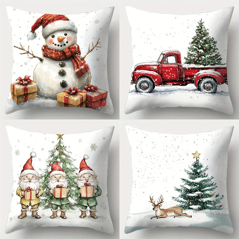 Axyaa Winter Snowman Car Christmas Tree Pillowcase