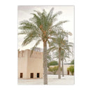 Morocco Architecture Islamic Canvas Art Print with Beige Flower Palm Tree Painting - Axyaa