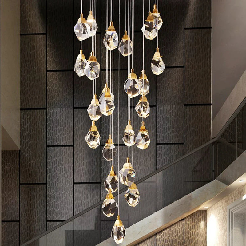 Axyaa Diamond Crystal Chandelier Staircase Large Living Room LED Crystal Lamp