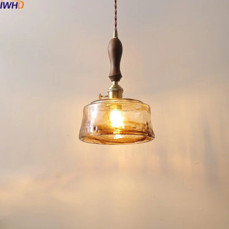 Axyaa Amber Glass Pendant Lamps Copper Modern Hanging Lights Fixtures