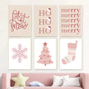 Axyaa Merry Pink Christmas Wall Art Canvas, Kids Room Decor, Nursery Posters, Nordic Design.