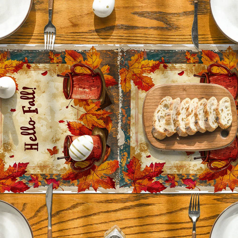 Maple Leaf Watercolor Table Runner for Kitchen Holiday Parties by Axyaa