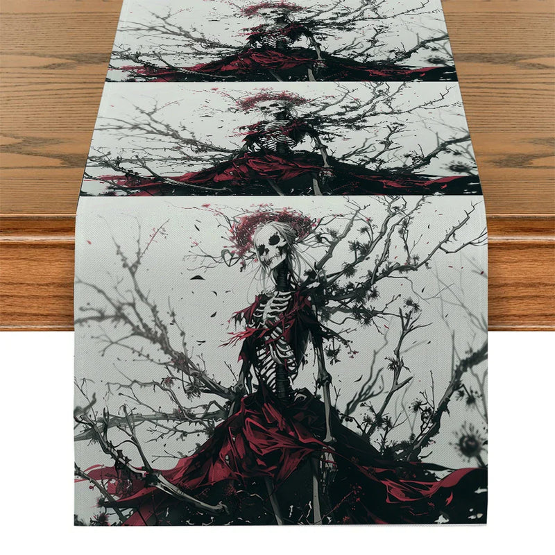 Axyaa Floral Skull Branches Table Runner