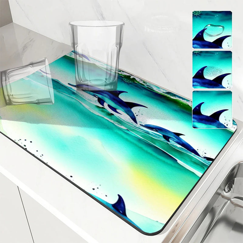 Axyaa Diatoms Kitchen Drain Mat for Coffee Bar and Tableware Counter