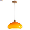 Axyaa Big Pumpkin Glass Pendant Light 30W Vintage Wood Hanging Lamp