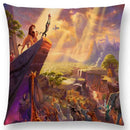 Axyaa Rustic Landscape Castle Lighthouse Oil Painting Cushion Cover