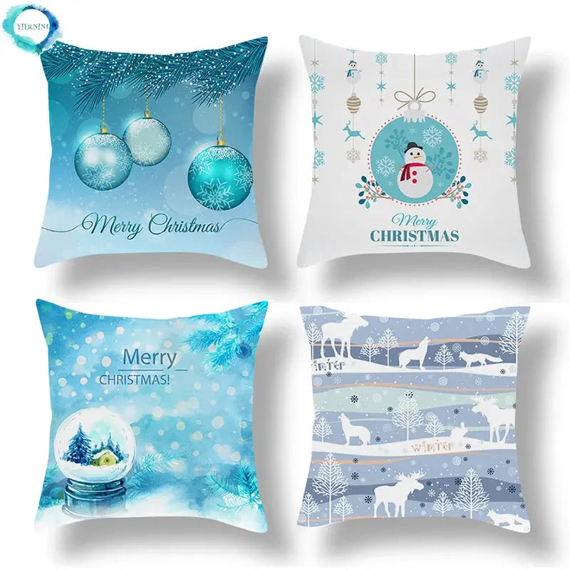 Axyaa Blue Ornament Pillowcase: Festive Home Decor Cushion Cover for Christmas & New Year