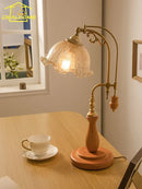 Axyaa Classic Vintage LED Table Lamp with Wood Base and Glass Shade