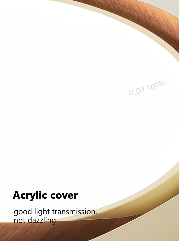Axyaa Walnut Ceiling Lights: Retro Wood Grain LED Lamp for Bedroom Study Room