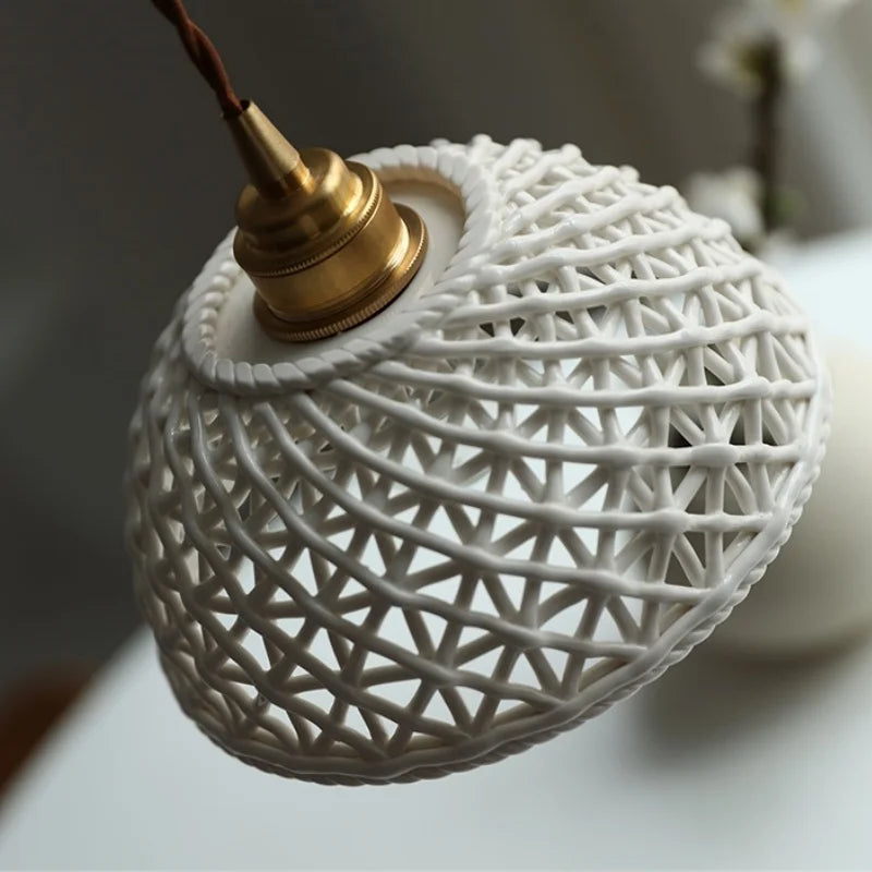 Axyaa White Ceramic LED Pendant Chandelier - Japanese Style Hanging Light