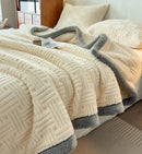 Axyaa Plush Coral Fleece Blanket: Soft, Luxe Striped Throw for Sofa, Bed, Office Nap