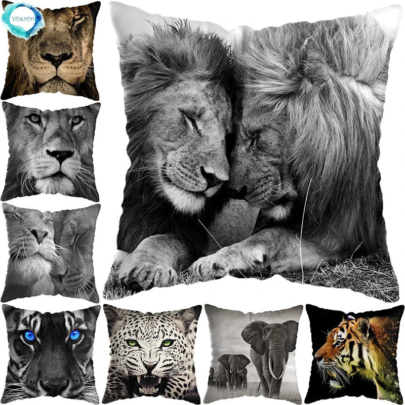 Wild Animals Lions Tigers Cushion Cover - Axyaa Luxury Home Decor