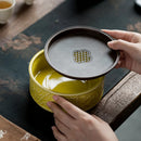 Axyaa Plum Orchid Ceramic Tea Tray with Water Storage Cover