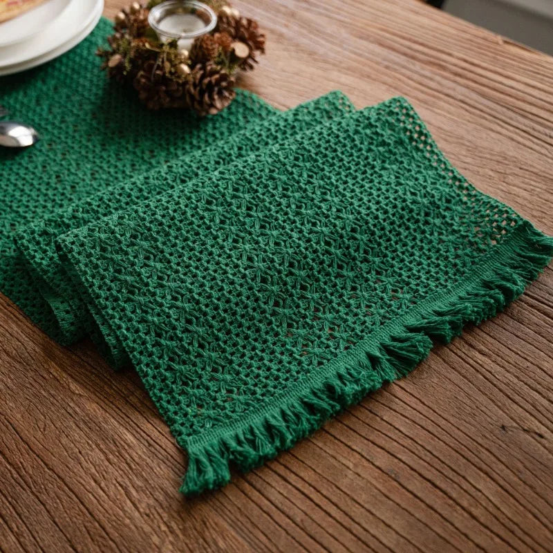 Luxury Green Solid Woven Table Runner by Axya - American Holiday Home Decor