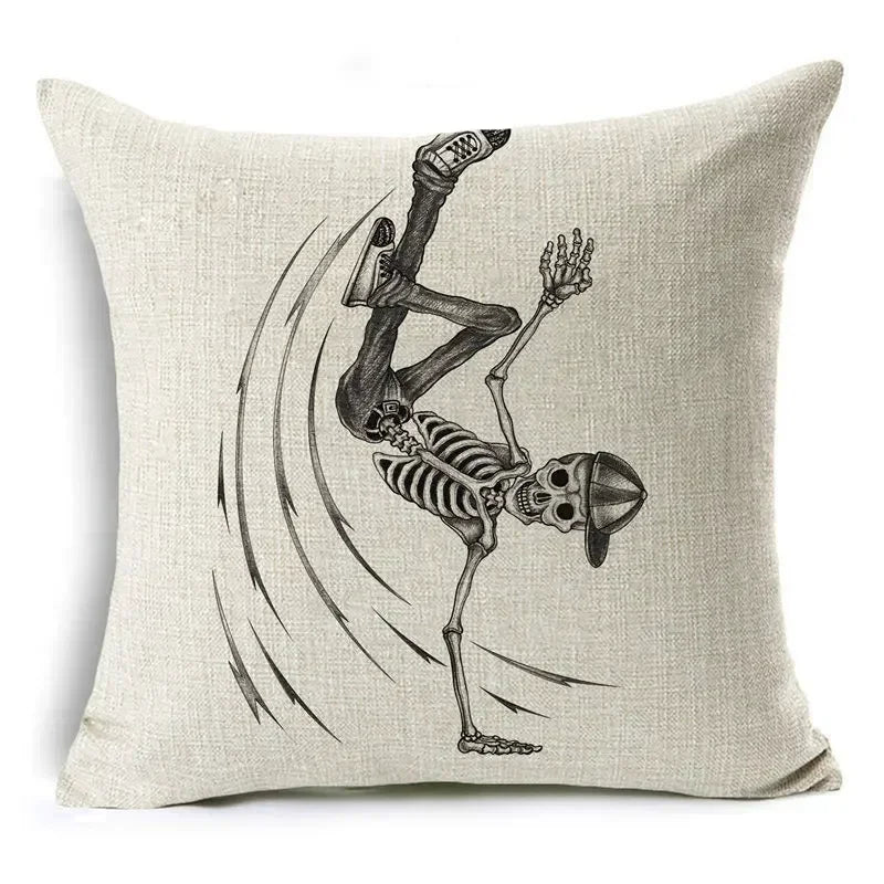 Axyaa Bone Cartoon Cushion Cover - Halloween Themed Decorative Pillow Case