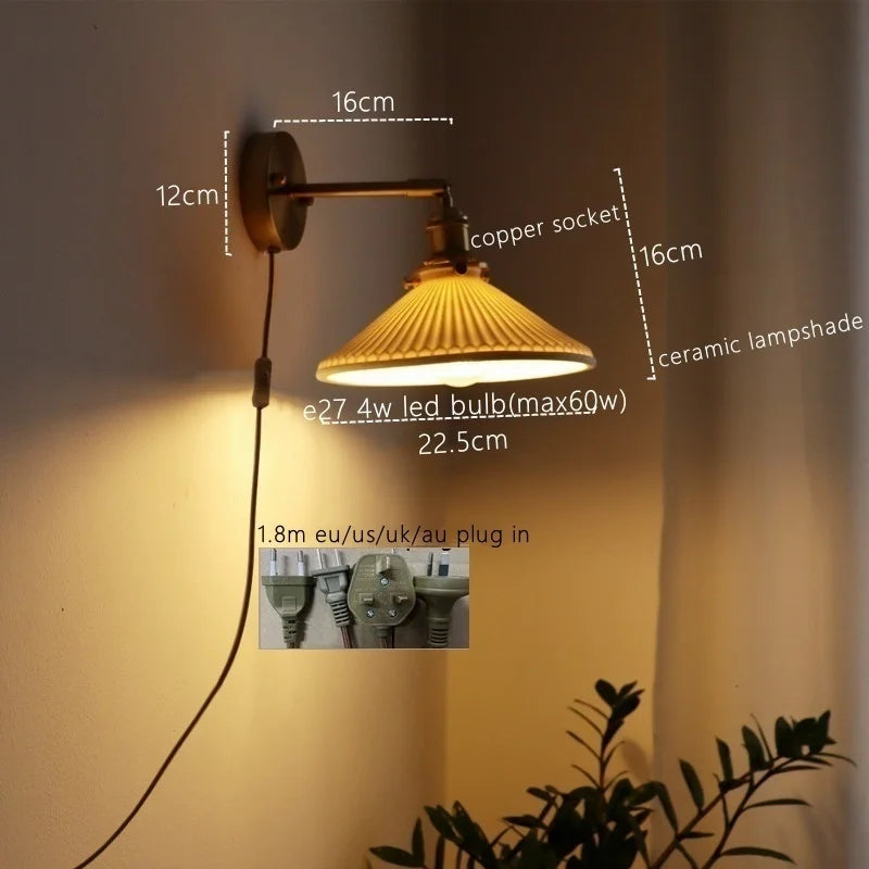 Axyaa Nordic LED Wall Sconce Ceramic Pull Chain Switch Light Fixture