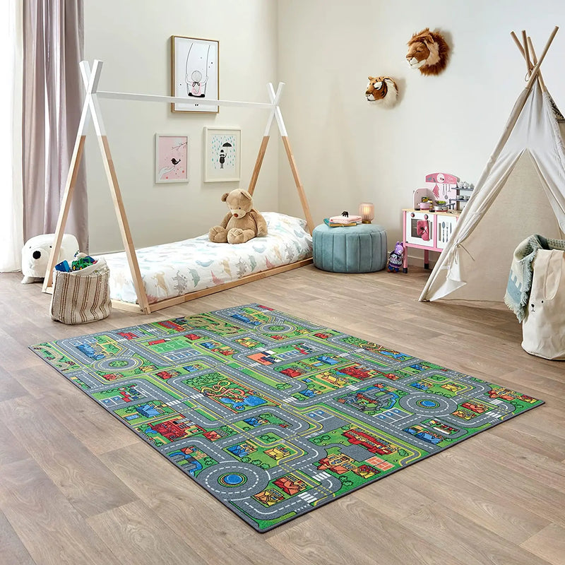 Axyaa Kids' Car Rugs: Non-Slip Room Play Mats for Boys and Girls