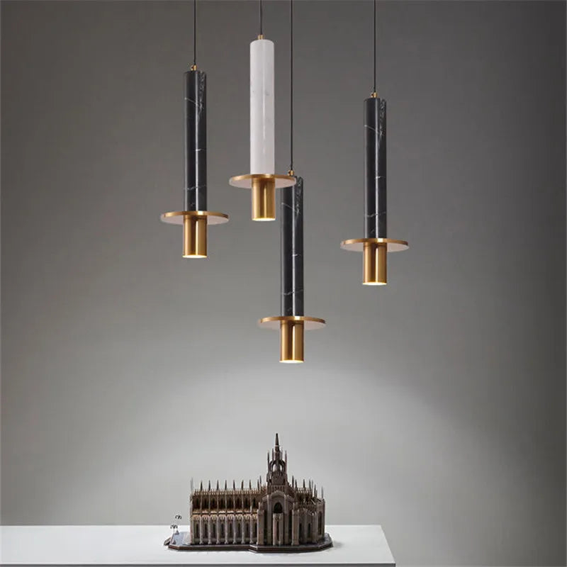 Axyaa Modern Marble Chandelier Terrazzo Cylindrical Spot Light for Restaurant and Bedroom