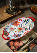 Axyaa Butterfly Love Flower Ceramic Fish Dinner Plate Oval Household Set