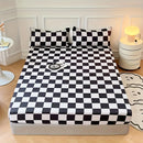 Axyaa Checkerboard Black-and-White Fitted Sheet Set & Mattress Protector